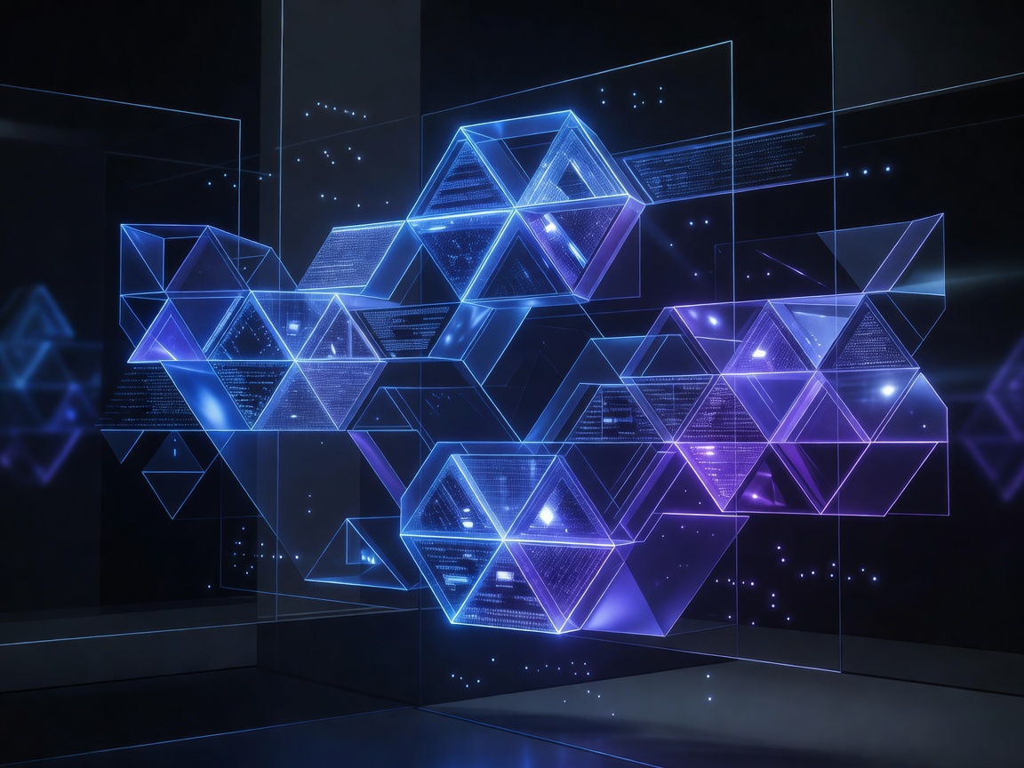Glowing blue and violet geometric technology interface